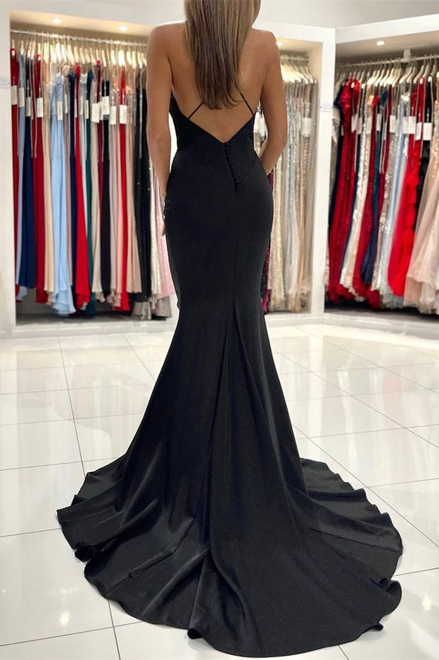 Stunning Spaghetti-Straps Black Long Mermaid Prom Dress UK-ballbellauk