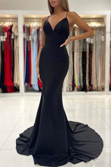 Stunning Spaghetti-Straps Black Long Mermaid Prom Dress UK-ballbellauk