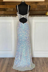 Stunning Sparkle Mermaid Evening Dress With Split Spaghetti-Straps and Sequins-ballbellauk