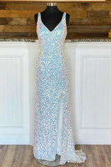 Stunning Sparkle Mermaid Evening Dress With Split Spaghetti-Straps and Sequins-ballbellauk