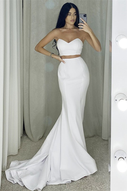 Stunning Two Pieces Mermaid Prom Dress UK - White-ballbellauk