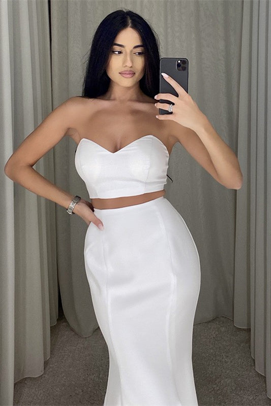 Stunning Two Pieces Mermaid Prom Dress UK - White-ballbellauk