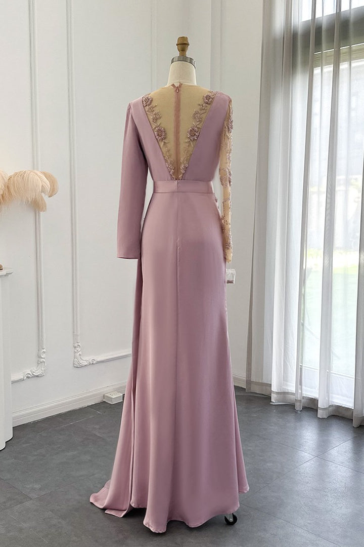 Stunning V Neck Mermaid Evening Dress with Long Sleeves and Appliques-ballbellauk