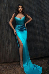 Sweetheart Blue Long Prom Dress UK with Mermaid Slit-ballbellauk