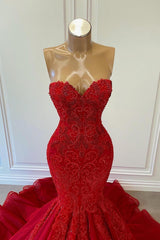 Sweetheart Red Mermaid Prom Dress UK With Beadings-ballbellauk