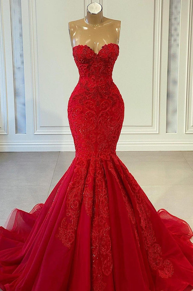 Sweetheart Red Mermaid Prom Dress UK With Beadings-ballbellauk