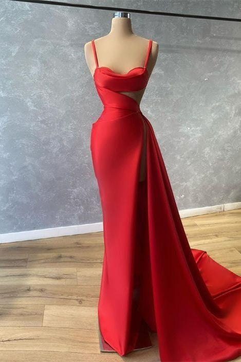 Sweetheart Red Mermaid Prom Dress UK with Ruffles and Spaghetti Straps-ballbellauk