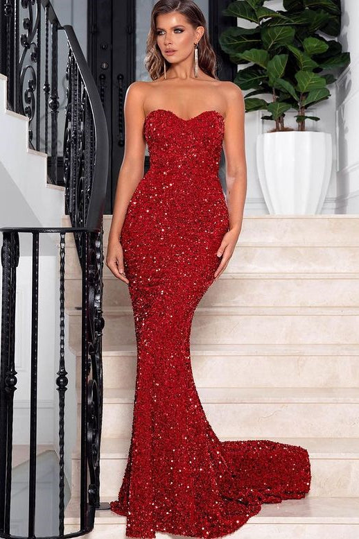 Sweetheart Red Mermaid Prom Dress UK with Sequins-ballbellauk