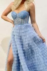 Sweetheart Sleeveless Sky Blue Mermaid Evening Dress with Lace Appliques-ballbellauk