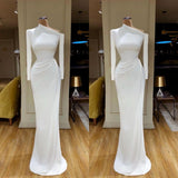 Trendy Creamy White Stunning neck Mermaid Evening Dress Long sleeves-ballbellauk