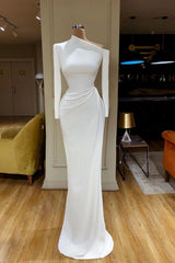 Trendy Creamy White Stunning neck Mermaid Evening Dress Long sleeves-ballbellauk