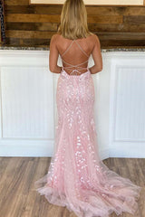 Tulle Mermaid Prom Dress UK with Appliques and Open Back Spaghetti-Straps-ballbellauk