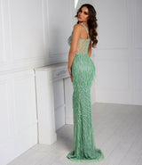 Unique Beads A-Line Prom Dress UK by Straps Sage Mermaid-ballbellauk