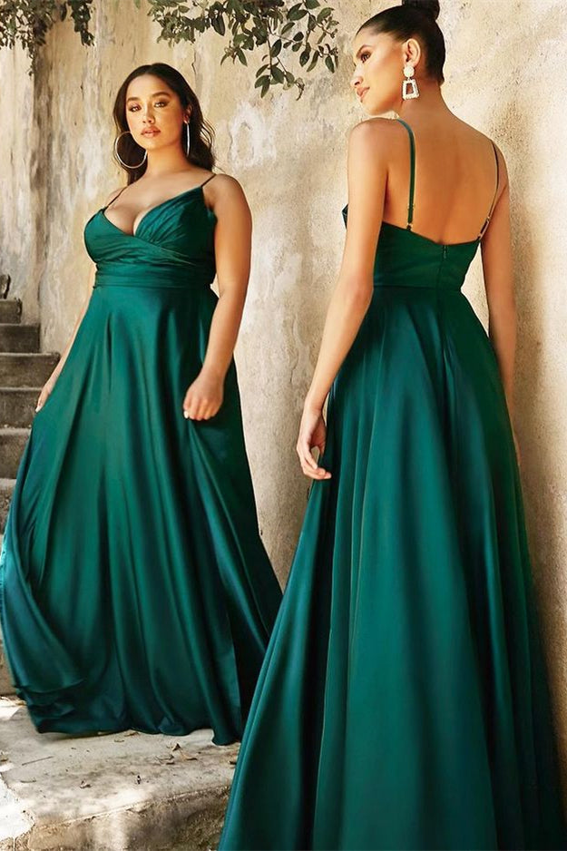 V-Neck Spaghetti-Straps Elegant Mermaid Prom Dress UK With Split-ballbellauk