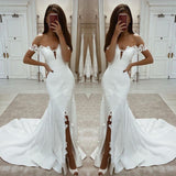 White Lace Mermaid Wedding Dress Split Off-the-Shoulder-ballbellauk