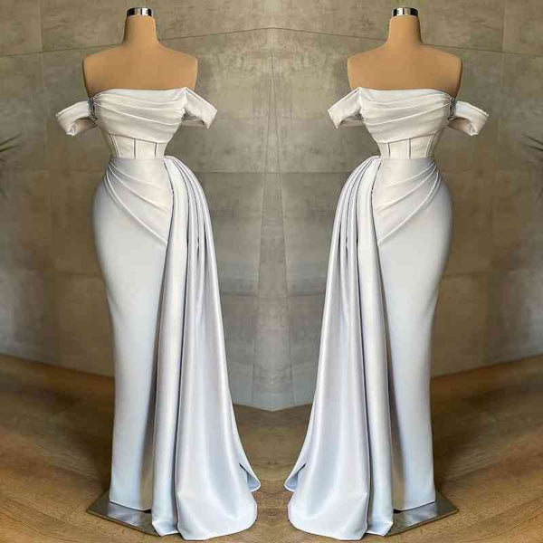 White Mermaid Off-The-Shoulder Prom Dress UK-ballbellauk