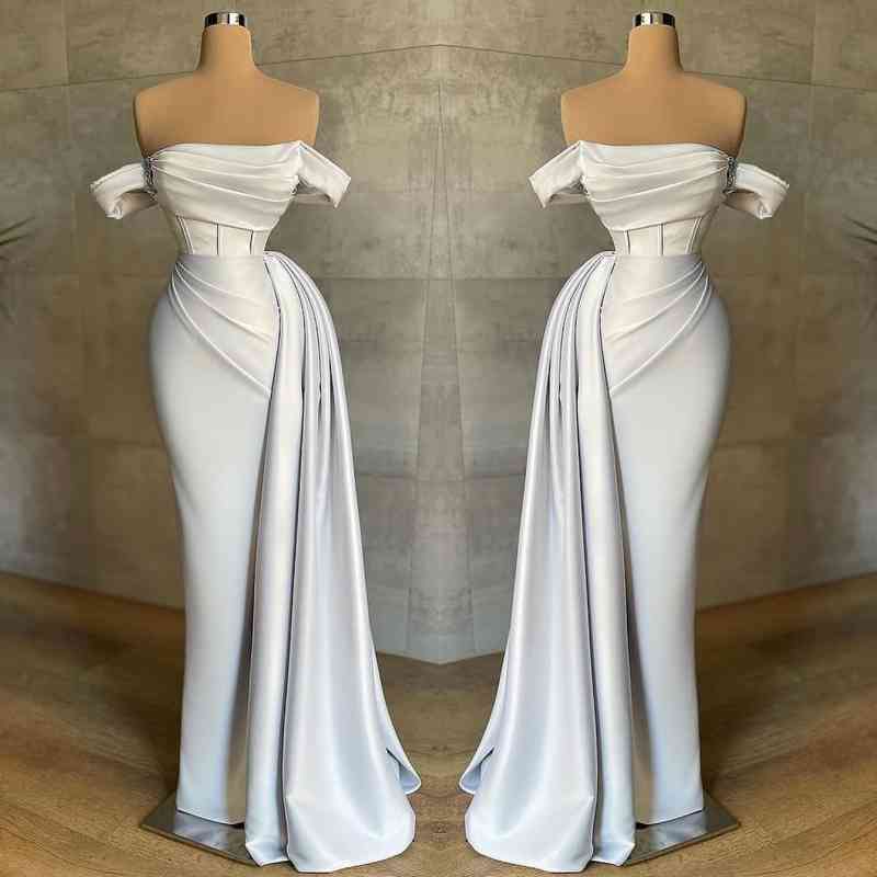 White Mermaid Off-The-Shoulder Prom Dress UK-ballbellauk