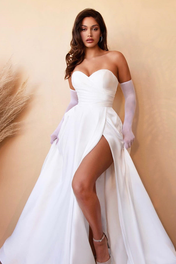 White Strapless Sweetheart A-Line Prom Dress UK with Split Online-ballbellauk