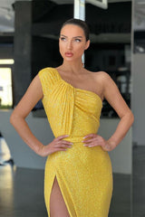 Yellow Mermaid Evening Dress with Sequins and Split-ballbellauk