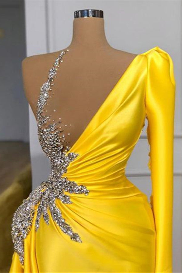 Yellow Mermaid Prom Dress UK with Long Sleeves-ballbellauk