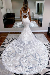 Amazing spaghettistraps sleeveless mermaid lace Wedding Dresses