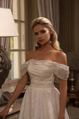 Beautiful Long A-line Off-the-shoulder Glitter Sleeveless Wedding Dresses