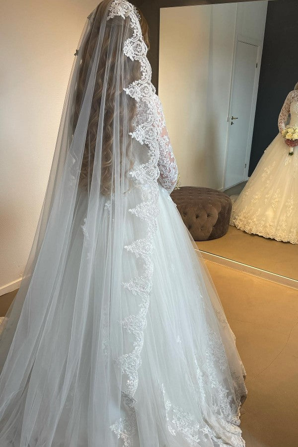Modest Long Long Lace Bridal Gowns On Sale With Long Sleevess