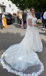 Charming Long Long V-Neck Long Sleevess Bridal Gowns On Sale With Lace