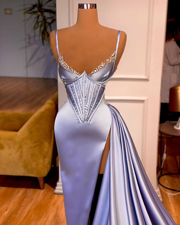 Amazing Split Front Sleeveless V-neck Spaghetti Strap Prom Dress