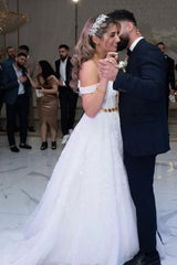 Classy Straps Off the Shoulder Long A-Line Wedding Dresses