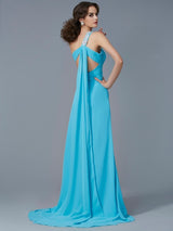 New Arrival One Shoulder Beading Sleeveless With Appliques Long Evening Dress Chiffon