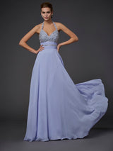 Gorgeous Halter Beading Sleeveless Chiffon Long Prom Dress