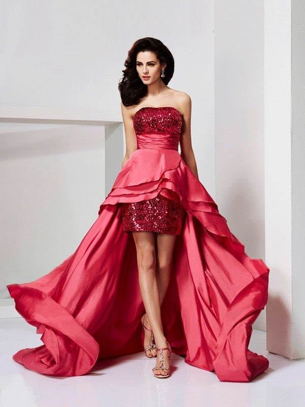 Gorgeous Strapless Sleeveless Lace Hi-Lo Evening Dress