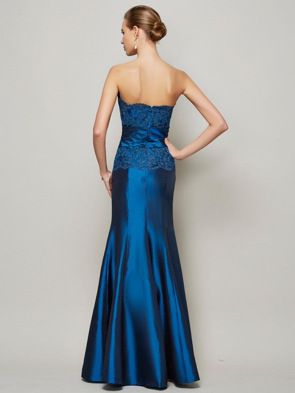 Chic Mermaid Strapless Sleeveless With Appliques Beading Long Evening Dress