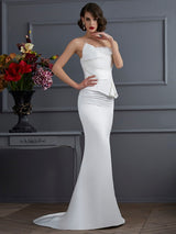 Chic Mermaid Strapless Sleeveless Hand-Made Flower Long Elegant Evening Dress