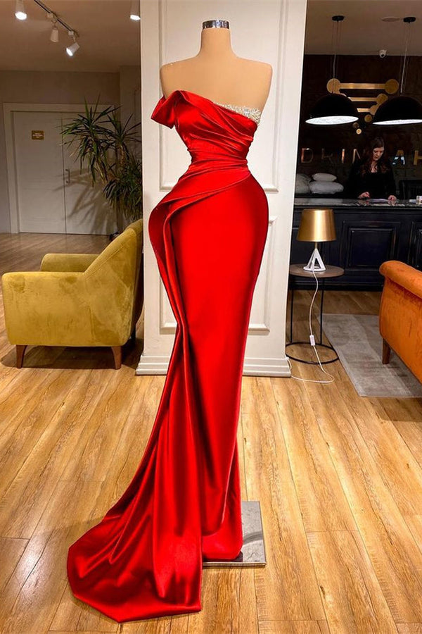Amazing Red Mermaid Long Evening Dresses With Beadings Ruffles