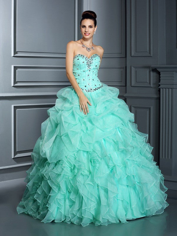 Ball Gown Sweetheart Beading Sleeveless Long Organza Quinceanera Prom Dress