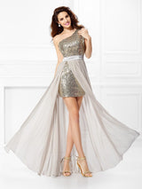 Gorgeous One-Shoulder Sequin Sleeveless Long Evening Dress Chiffon