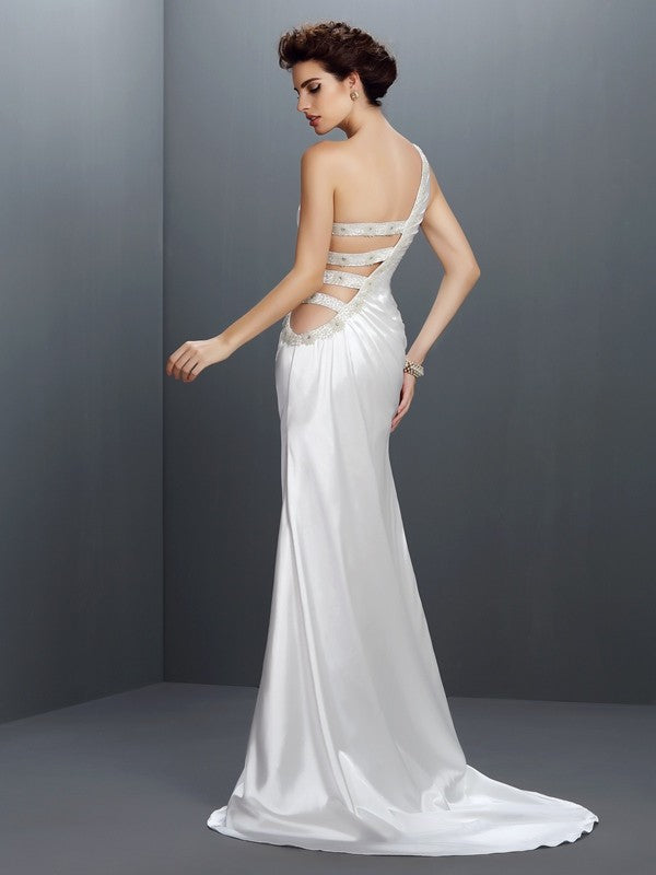 Chic Mermaid One-Shoulder Beading Sleeveless Long Elastic Woven Elegant Evening Dress