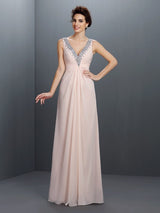 Gorgeous V-neck Beading Sleeveless Long Evening Dress Chiffon