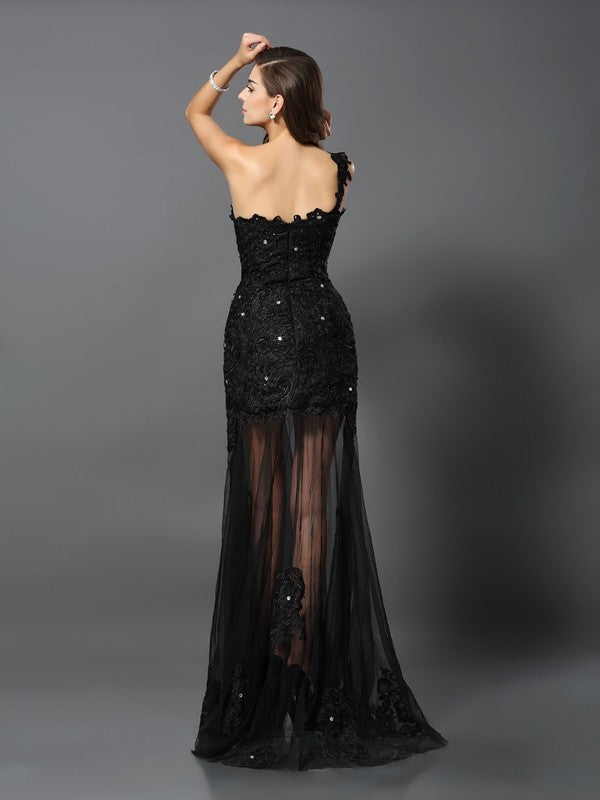 New Arrival One Shoulder With Appliques Sleeveless Long Lace Prom Dress