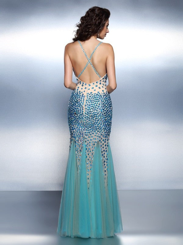 Chic Mermaid Spaghetti-Straps Sleeveless Long Elegant Evening Dress