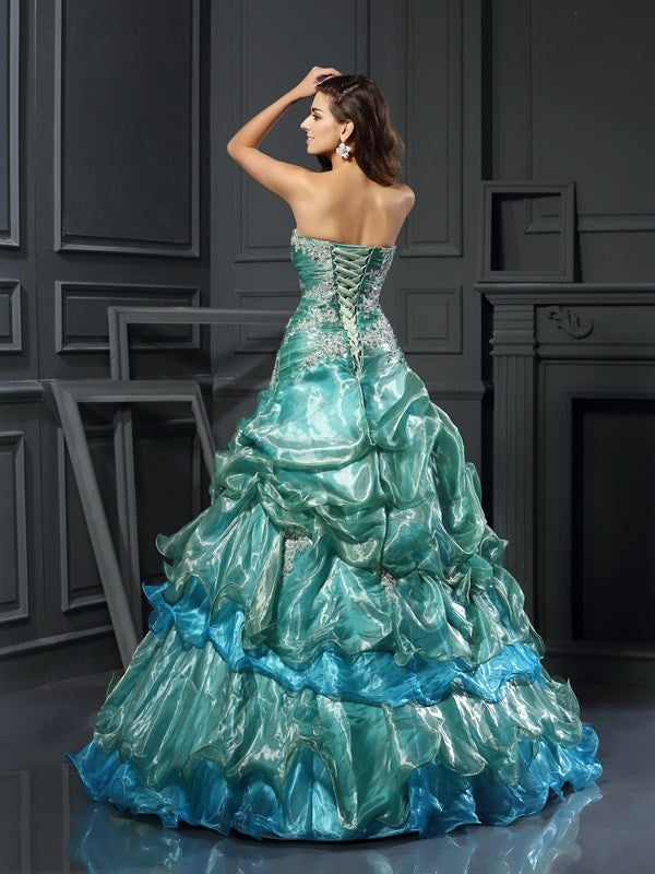 Ball Gown Sweetheart With Appliques Sleeveless Long Tulle Quinceanera Prom Dress