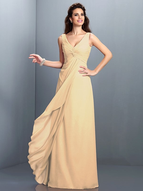 Gorgeous Straps Pleats Sleeveless Long Chiffon Bridesmaid Prom Dress