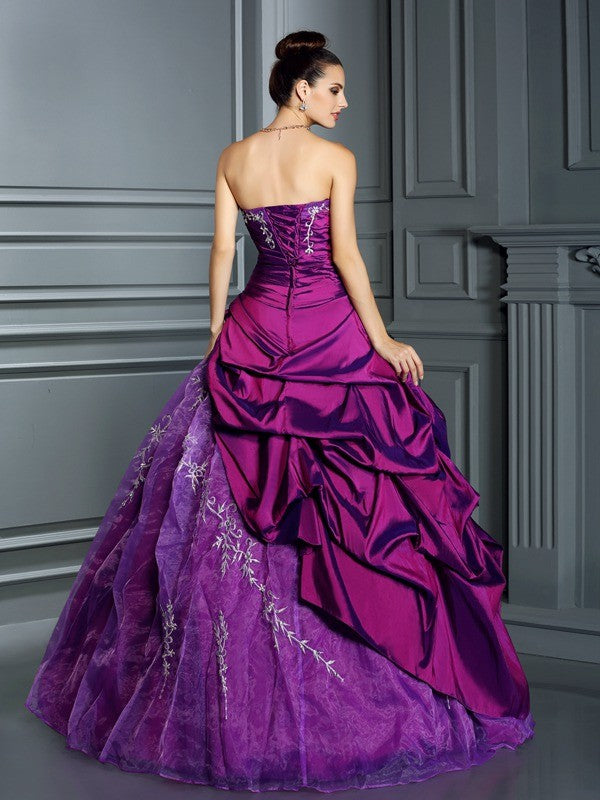 Ball Gown Strapless With Appliques Sleeveless Long Taffeta Quinceanera Prom Dress