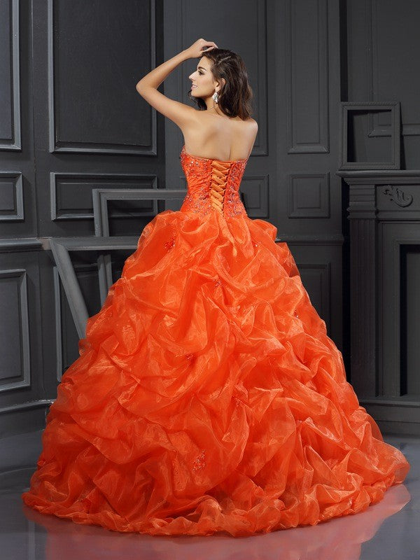 Ball Gown Sweetheart Beading Sleeveless Long Organza Quinceanera Prom Dress