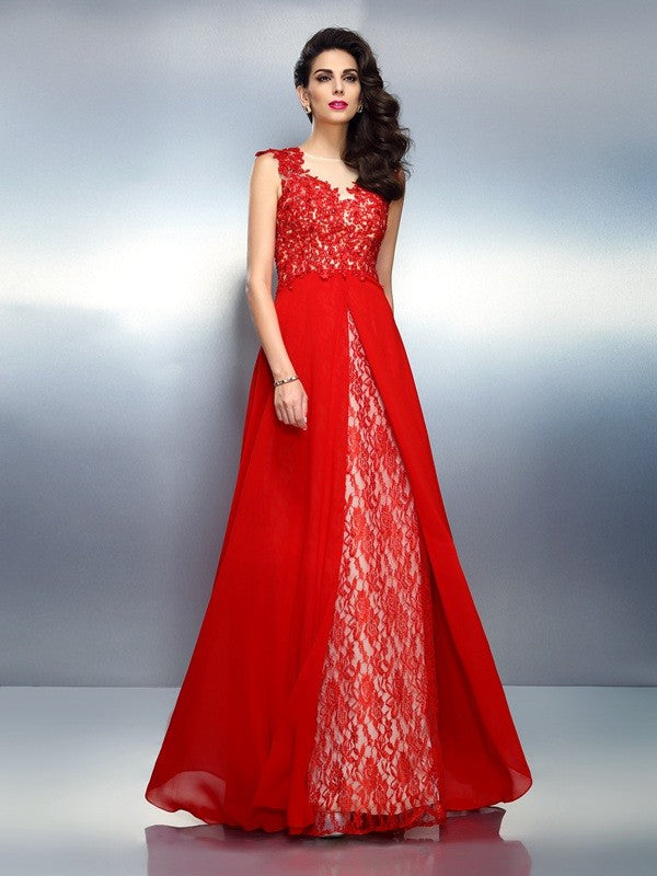 Gorgeous Bateau With Appliques Sleeveless Long Net Prom Dress