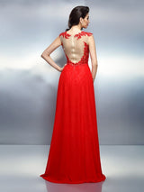 Gorgeous Bateau With Appliques Sleeveless Long Net Prom Dress