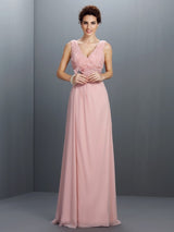 Gorgeous V-neck Beading Sleeveless Long Evening Dress Chiffon