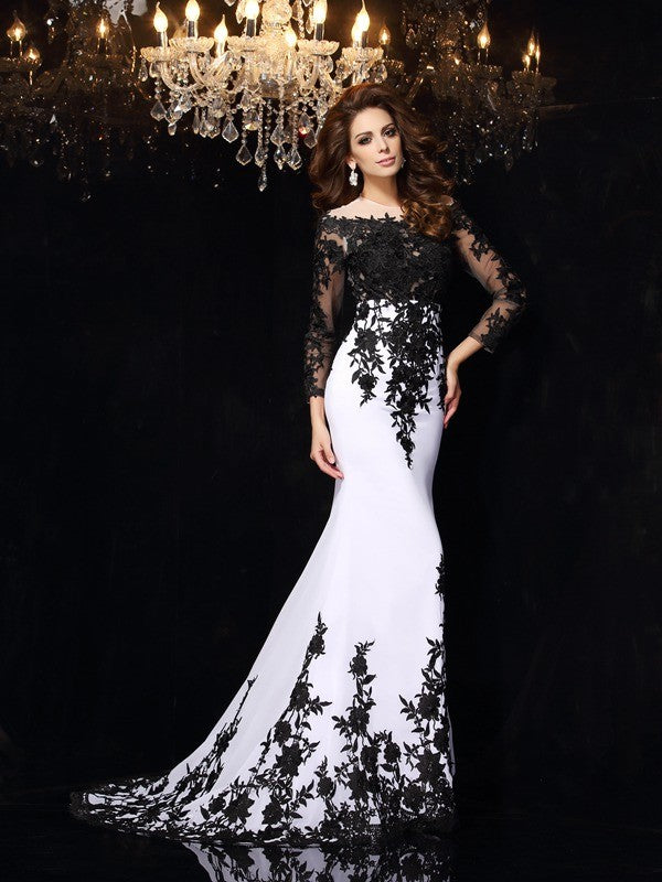Elegant Scoop Lace Long Sleeves Chiffon  Prom Dress